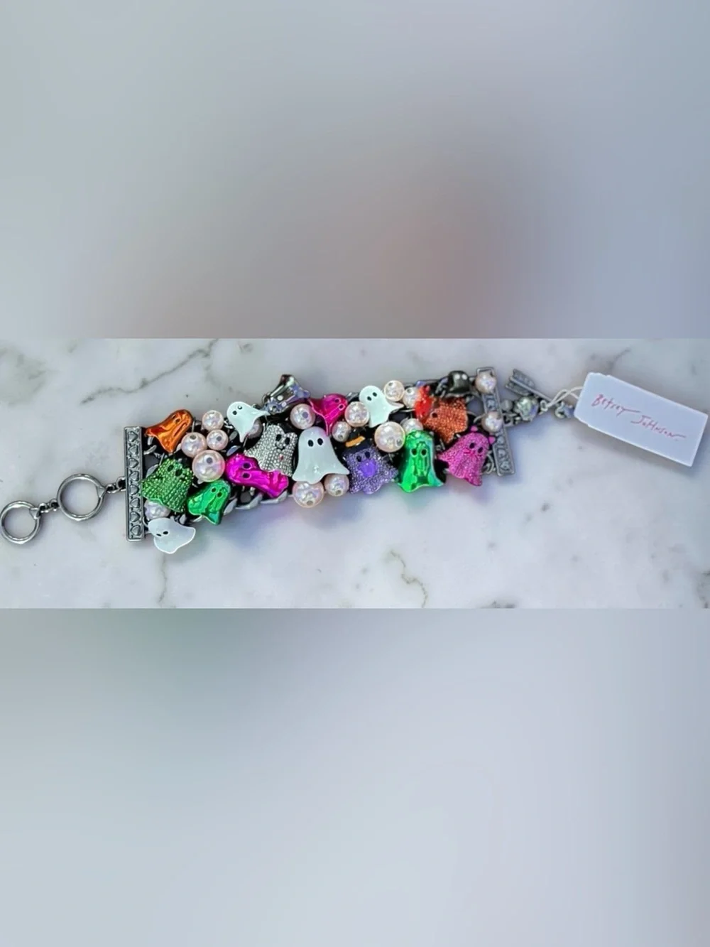 BETSEY JOHNSON Halloween Shiny Costumed Ghosts Statement Charm Bracelet NEW NWT